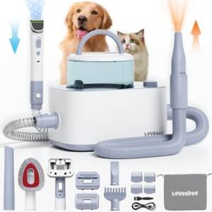 LOVEEPEE Dog Grooming Vacuum Kit, Dog Vacuum for Shedding Grooming Hair Dryer Kit, 9-in-1 Pet Brush Vacuum with Electric Pet Clippers, 21KPa Adjustable Speed & Temperature - 3L Dust Box : Pet Supplies