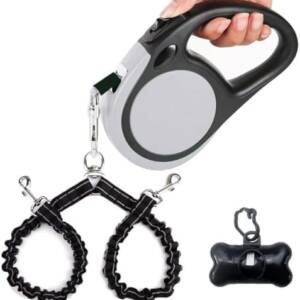 Dual Retractable Dog Leash for Walking 2 Small Dogs(Up to 44 Lbs Each) - Double Headed 16ft Extendable Pet Leash with Poop Bags, Non Slip Grip, One Button Control, 360 Tangle-Free (Gray, Medium)  Amazon.co.uk: Pet Supplies