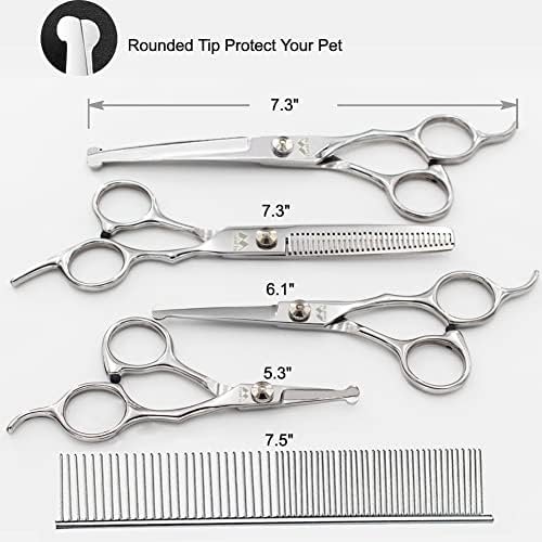 iSeaFly Dog Grooming Scissors Kit with Round Tip, 6 in 1 Cat Dog Scissors, Stainless Steel Pet Grooming Shears, Straight, Curved, Thinning Shears, Comb for Full Body, Face, Nose, Ear & Paw - Image 2