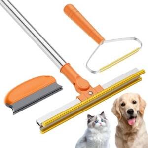 Bolfie 3 in 1 Carpet Rake for Pet Hair Removal, Tool Set of 3, 55” Long Handle Carpet Pet Hair Removal Carpet Scraper Dog Cat Hair Remover for Sofa, Couch, Car, Rug (Orange) : Pet Supplies