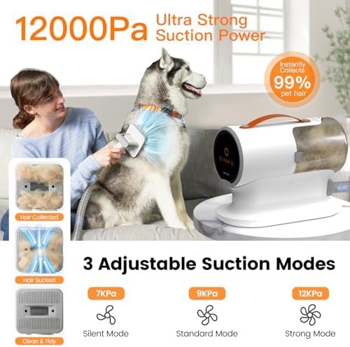 AIRROBO Dog Grooming Vacuum Kit,12000Pa Strong Pet Vacuum for Shedding,Grooming Hai,Quiet,PG100,2L Large Capacity - Image 7
