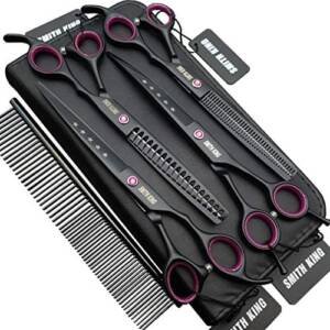7.0 inches Professional Dog Grooming Scissors Set Straight & thinning & Curved & chunkers 4pcs in 1 Set (with Comb)
