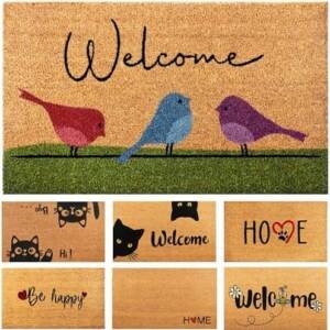 Colorful Birds - 17"x29" - Coir Door Mat with Heavy Duty Backing - Welcome Mats for Entryway, Porch - Anti-Slip PVC & Coconut Fiber Surface - Natural Home Accessories, Minimalist Original Design : Patio, Lawn & Garden