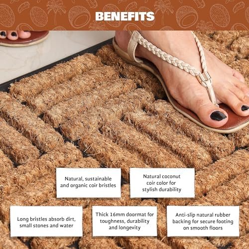 Coco & Coir Door Mat Indoor/Outdoor | 100% Natural Coir Weather Resistant Eco-friendly Entrance Mat (Shortbread) Amazon.co.uk - Image 4